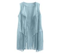 VEMOW Cardigan Femme Ete Femme Couleur Unie Frange sans Boutons Gilet Gilet Cardigan Gilet Moyen Long Manteau (Light Blue, L)