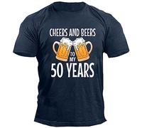 VEMOW Cheers and Beers to My 50 Years Lettre Imprimée T-Shirt à Manches Courtes pour Hommes T - Shirt pour Hommes Été Décontracté (Blue, XXL)