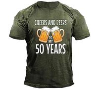 VEMOW Cheers and Beers to My 50 Years Lettre Imprimée T-Shirt à Manches Courtes pour Hommes T - Shirt pour Hommes Été Décontracté (Green, M)