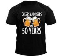 VEMOW Cheers and Beers to My 50 Years Lettre Imprimée T-Shirt à Manches Courtes pour Hommes T - Shirt pour Hommes Été Décontracté (Black, XL)