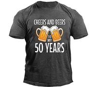 VEMOW Cheers and Beers to My 50 Years Lettre Imprimée T-Shirt à Manches Courtes pour Hommes T - Shirt pour Hommes Été Décontracté (Grey, XXXL)