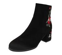 VEMOW Flock Femmes Chaud Garder Chaussons Fermeture éclair Chaussures d'hiver Bout Rond Talons Courts rétro Femmes Bottes Bottine Talon Haut Sexy