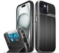 Vena vCommute Étui Portefeuille Compatible avec Apple iPhone 15 (6,1"), Protection de qualité Militaire Contre Les Chutes, étui à Rabat en Cuir avec Fente pour Cartes et béquille - Gris sidéral/Noir