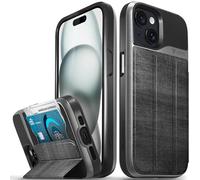 Vena vCommute Étui Portefeuille Compatible avec Apple iPhone 15 (6,1"), Protection de qualité Militaire Contre Les Chutes, étui à Rabat en Cuir avec Fente pour Cartes et béquille - Gris sidéral/Noir