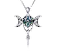 VENACOLY Triple Lune Déesse Collier En Argent Sterling Roue d'Hécate Pendentif Collier Païen Sorcière Bijoux Cadeaux pour Femmes