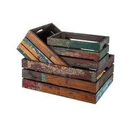 Venalys Lot de 3 caisses gigognes en bois vieilli, boîtes de rangement rustiques, paniers empilables en bois pour présentation (aléatoire)