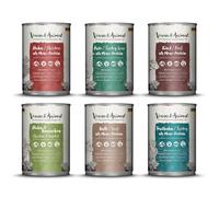 Venandi Animal Premium nourriture humide pour chats, pack d'essai III, poulet, dinde, bœuf, poulet + lapin, veau, dinde, 6 x 400 g, sans céréales et naturel, 2.4 kg