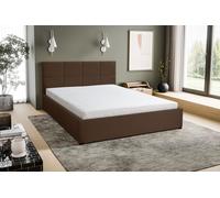 VENASI BETTY Lit rembourré 160x200 Lit double avec coffre de rangement et sommier à lattes MARRON