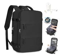 VENATIN Sac a dos voyage Cabine avion sous vide Sac airbag, sac à dos voyage cabine Easyjet 45 x 36 x 20 avion avec pompe,Bagage Cabine à Main avec Compression pour Homme et Femme, Noir