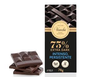 Venchi - Tablette de Chocolat Extra Noir 75%, 78 g - Avec mélanges de cacao sélectionnés - Sans Gluten - Végan