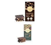 Venchi - Tablette Noir Noisettes 70% au Cacao d'Amérique du Sud et aux Noisettes du Piémont, 100 g et Tablette de Chocolat Amande Noir - Amandes Grillées de la Méditerranée, 100 g, Vegetalien