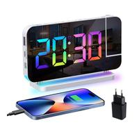 Venchin Reveil Projecteur Plafond: Projection Réveil Numérique Enfant Ado, LED Reveil Lumiere du Jour, Chargeur, Snooze, 11RGB Gros Chiffres, 10 Veilleuse, 5 Brightness, Alarm Clock Garcon Fille