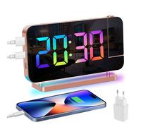 Venchin Reveil Projecteur Plafond: Projection Réveil Numérique Enfant Ado, LED Reveil Lumiere du Jour, Chargeur, Snooze, 11RGB Gros Chiffres, 10 Veilleuse, 5 Brightness, Alarm Clock Garcon Fille