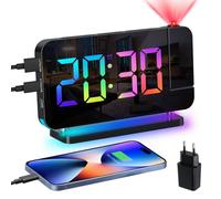 Venchin Reveil Projecteur Plafond: Projection Réveil Numérique Enfant Ado, LED Reveil Lumiere du Jour, Chargeur, Snooze, 11RGB Gros Chiffres, 10 Veilleuse, 5 Brightness, Alarm Clock Garcon Fille