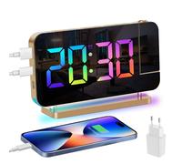 Venchin Reveil Projecteur Plafond: Projection Réveil Numérique Enfant Ado, LED Reveil Lumiere du Jour, Chargeur, Snooze, 11RGB Gros Chiffres, 10 Veilleuse, 5 Brightness, Alarm Clock Garcon Fille