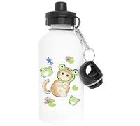 Vendax Crapauds Kawaii Et Chat En Grenouille Aluminium Blanc Bouteille D'eau Avec Bouchon À Vis White Watter Bottle With Screw Cap