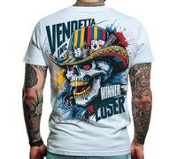 Vendetta Inc. T-shirt à col rond et manches courtes Play Leader VD-1437 avec imprimé tête de mort Blanc, Blanc., XXL