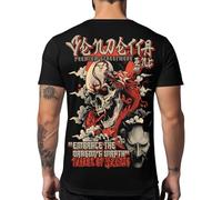 Vendetta Inc. T-shirt pour homme Skullfire Legacy noir, motif de dragon, tête de mort et masque d'Oni, imprimé, taille S à 5XL, Noir , XL