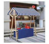 Vendeur ambulant de nourriture Chariot à main for stand de marché nocturne, présentoir alimentaire en bois avec roue rotative à 360 °, stand de concession(Blue,47.2"x78.7"/120x200cm)