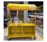 Vendeur ambulant de nourriture Chariot d'exposition commercial à grande échelle, chariot à bras en fer forgé for marché extérieur, stand de parc pittoresque, for la vente de glaces(Yellow,L140CM/55IN)