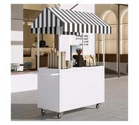 Vendeur ambulant de nourriture Kiosque commercial mobile, chariot à main amovible avec présentoir en fer, stand de vente de nourriture de rue portable(White,L120CM/47IN)