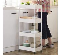 Vendeur pro Chariot de Rangement Mobile sur 4 Niveaux, Desserte Cuisine Roulette Chariot de Stockage pour Salle de Bain Petit Espace Cuisine et Bureau, 20 cm de Côté étroit (Blanc)