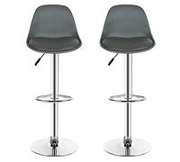 Vendeur pro Tabouret de Bar Lot de 2, Rotation à 360°& Hauteur Réglable, Tabourets de Bar Scandinave en Cuir PU (Gris, 2)