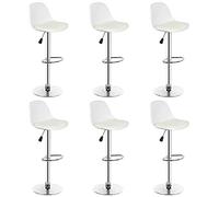 Vendeur pro Tabouret de Bar Lot de 6, Rotation à 360°& Hauteur Réglable, Tabourets de Bar Scandinave en Cuir PU (Blanc, 6)