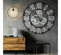 Vendics Horloge Murale Chiffres Romains Bois/Métal Face Ouverte Ronde (Argent, 60Cm)/Argent/60Cm