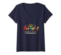 Vendre! Célébration colorée pour Les Guerriers du Week-End T-Shirt avec Col en V, Femme, Bleu Marine, L