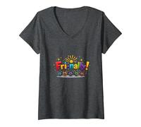 Vendre! Célébration colorée pour Les Guerriers du Week-End T-Shirt avec Col en V, Femme, Chiné Foncé, L