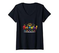 Vendre! Célébration colorée pour Les Guerriers du Week-End T-Shirt avec Col en V, Femme, Noir, L