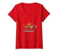 Vendre! Célébration colorée pour Les Guerriers du Week-End T-Shirt avec Col en V, Femme, Rouge, L