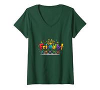 Vendre! Célébration colorée pour Les Guerriers du Week-End T-Shirt avec Col en V, Femme, Vert Forêt, L