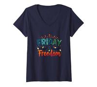Vendredi = Liberté : Célébrez la libération du Week-End T-Shirt avec Col en V, Femme, Bleu Marine, XL