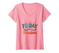 Vendredi = Liberté : Célébrez la libération du Week-End T-Shirt avec Col en V, Femme, Rose, L