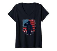 Vendredi Rouge, Terre Patriotique Militaire des Braves Libres T-Shirt avec Col en V, Femme, Noir, S