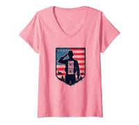 Vendredi Rouge, Terre Patriotique Militaire des Braves Libres T-Shirt avec Col en V, Femme, Rose, S