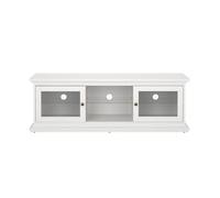 Venedig Meuble TV 2 portes vitrées et 1 tablette en verre, blanc.