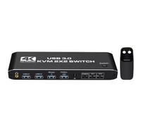 VENEKA Commutateur double écran KVM avec commutateur haute résolution 4K à 60 Hz, prise audio pour casque 3.5 et intégration USB 3.0