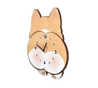 VENEKA Horloge à bascule avec chien Corgi de dessins animés, horloge pour chambre et chambre à coucher, horloge murale silencieuse et mignonne
