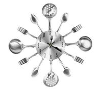 VENEKA Horloge Murale de Couverts Cuisine en MéTal 14 Pouces avec CuillèRe à Fourchette 3D Horloge Montre à Quartz sans Coutil pour la DéCoration de de Chambre à Coucher,Argent