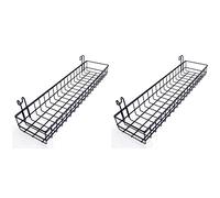 VENEKA Lot de 2 paniers suspendus pour grillage mural - Panier multifonction - Panier de rangement et de présentation mural - 40 x 10 x 5 cm - Noir laqué