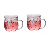 VENEKA Lot de 2 tasses en verre avec infuseur à thé et couvercle Motif fleurs de cerisier 300 ml