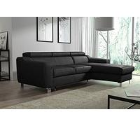 VENESETTI Canapé d'angle Convertible en Cuir Italien de Luxe 5 Places Astoria, Noir, Angle Droit