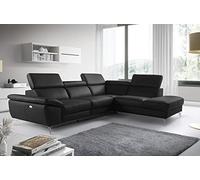 VENESETTI Canapé d'angle Relax en 100% Tout Cuir épais de Luxe Italien avec Relax électrique, 5/6 Places Kaster, Noir, Angle Droit
