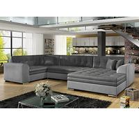 VENESETTI Canapé panoramique Convertible - Damien Velours - en Tissu Gris foncé et Gris Clair de qualité, 7 Places, méridienne à Droite et Angle à Gauche (vu de Face)