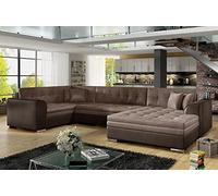 VENESETTI Canapé panoramique Convertible - Damien Velours - en Tissu Marron Clair Marron foncé de qualité, 7 Places, méridienne à Droite et Angle à Gauche (vu de Face)