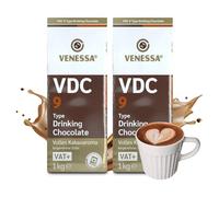 VENESSA VDC9 Chocolat à boire, 2 x 1 kg, pack d'essai, poudre de cacao, avec 9 % de cacao de qualité supérieure et teneur en lait, pour machine à boissons chaudes, soluble, légèrement sucré, crémeux