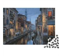 Venetian Canal Puzzles 1000Pièces Recyclé Matériau Night Lights Puzzles for Elderly Puzzle Jeu Accessoires Intéressant Famille Jeu Accessoires for Adultees 70x50cm/1000pcs